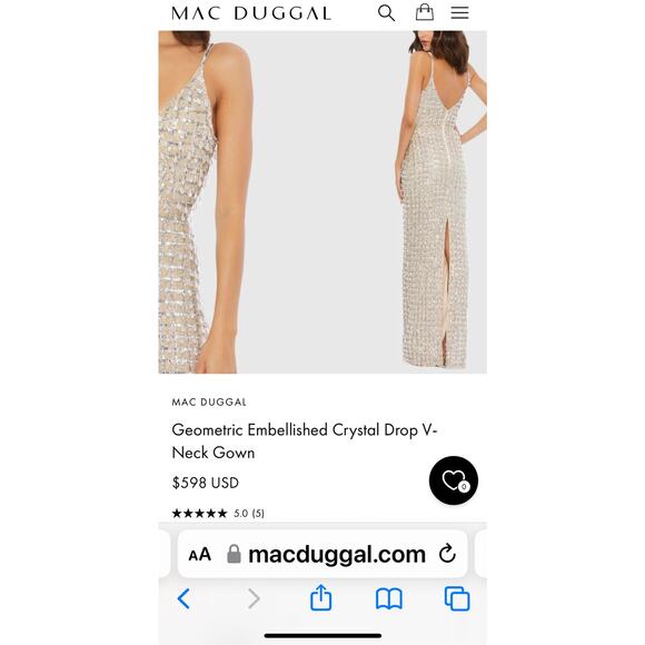 Mac Duggal Geometric Embellished Crystal Drop V-Neck Gown Silver Size 14 NWT - Picture 5 of 12